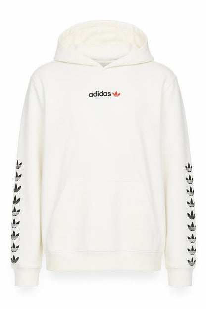 Front view of Adidas boys’' ivory logo pullover hoodie, size 16, casual style