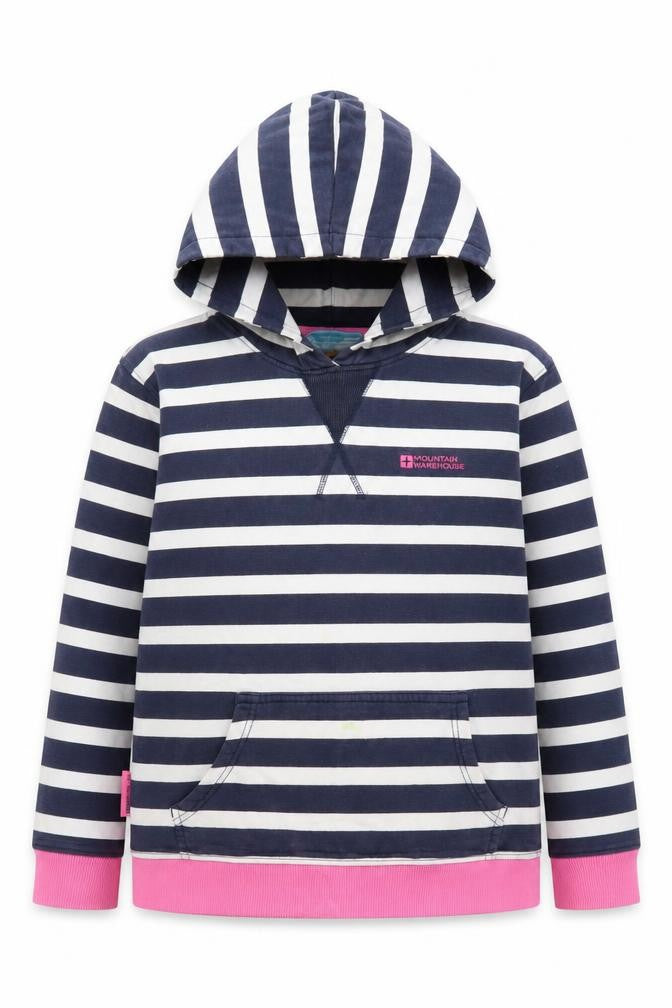Front view of Mountain Warehouse girls’ striped hoodie blue 11-12 years