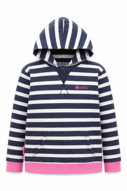 Front view of Mountain Warehouse girls’ striped hoodie blue 11-12 years