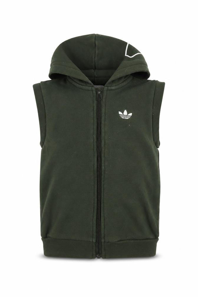 Front view of Adidas boys’ green hooded zip jacket 3-4 years