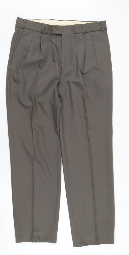 Bruno Saint Hilaire Men's Brown Pleated Trousers, M