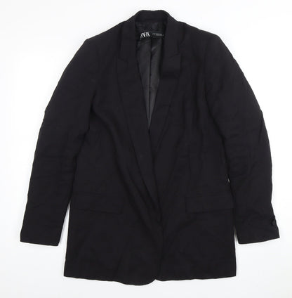 Zara Women's Black Long Blazer, Size 12, Notch Lapel