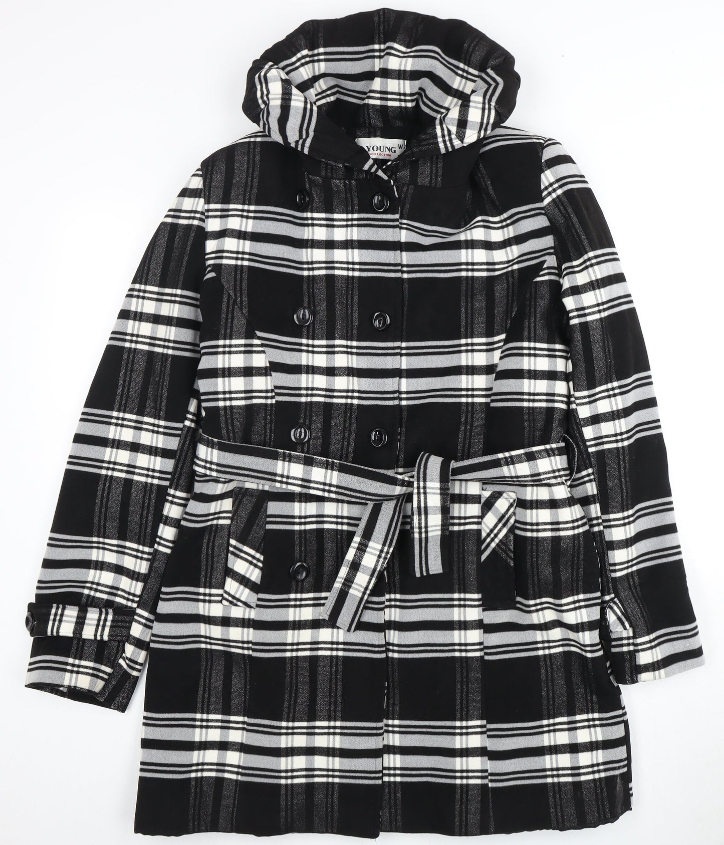 Young Collection Women's Black & White Plaid Coat, Size 8
