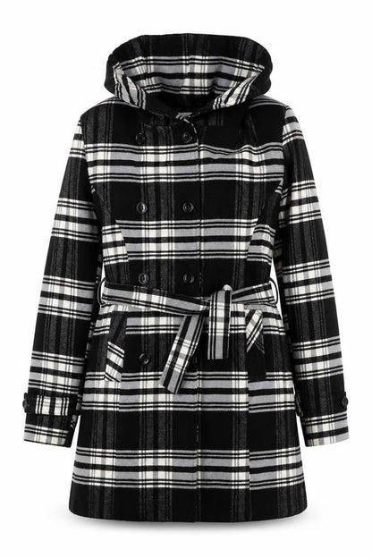 Young Collection Women's Black & White Plaid Coat, Size 8