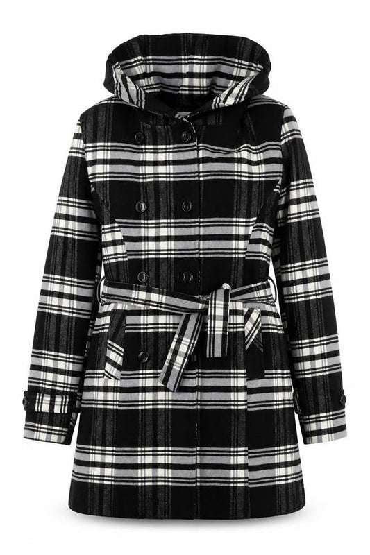 Young Collection Women's Black & White Plaid Coat, Size 8