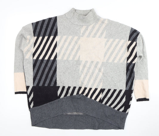 River Island Women Grey Mock Neck Geometric Jumper - M