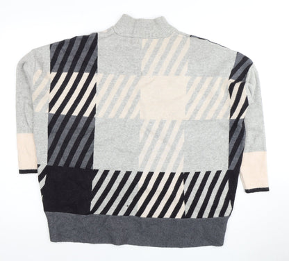 River Island Women Grey Mock Neck Geometric Jumper - M