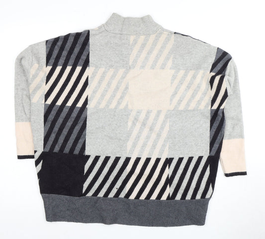 River Island Women Grey Mock Neck Geometric Jumper - M