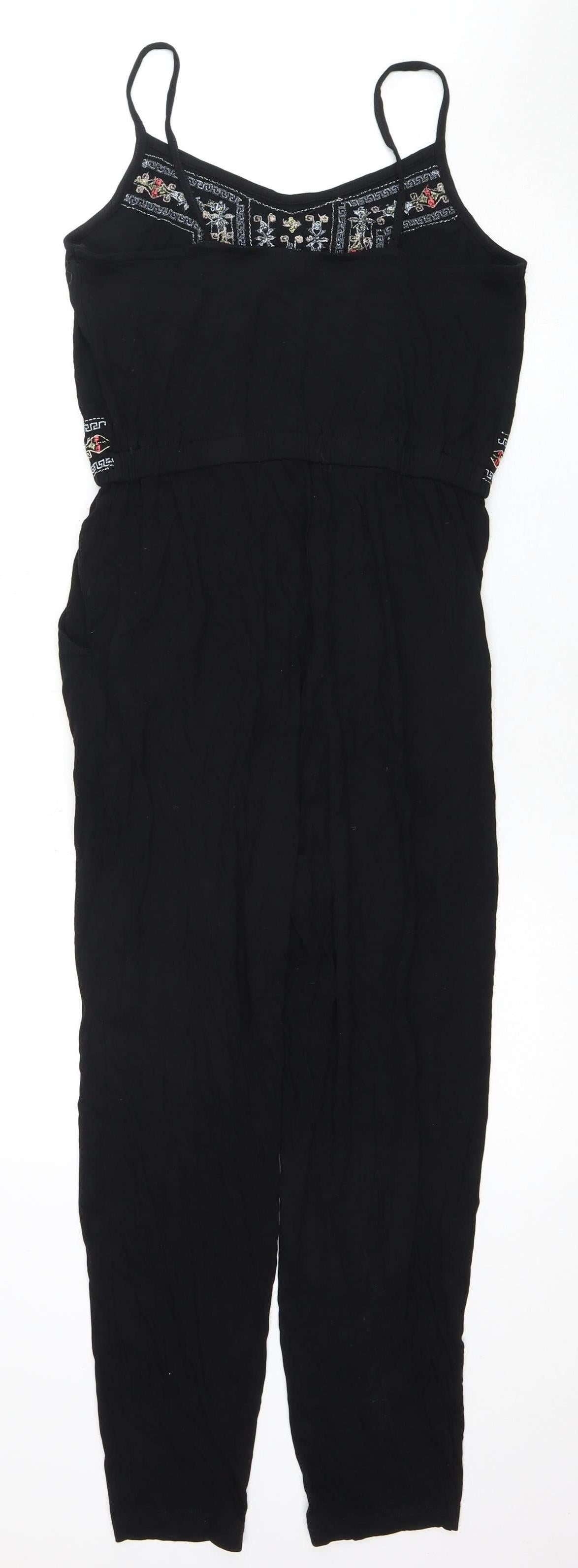 Topshop Women's Black Embroidered Jumpsuit Size 12