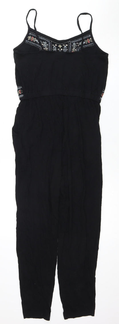 Topshop Women's Black Embroidered Jumpsuit Size 12