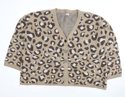 Damart Women's Brown Animal Print V-Neck Cardigan XL