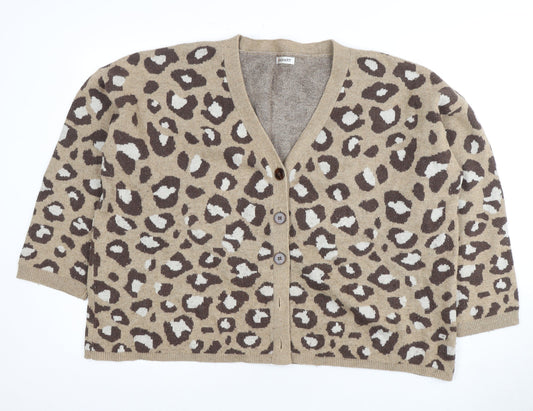Damart Women's Brown Animal Print V-Neck Cardigan XL
