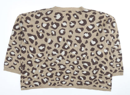 Damart Women's Brown Animal Print V-Neck Cardigan XL
