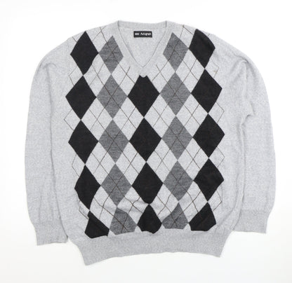 Marks and Spencer Men’s Grey Argyle V-Neck Jumper M