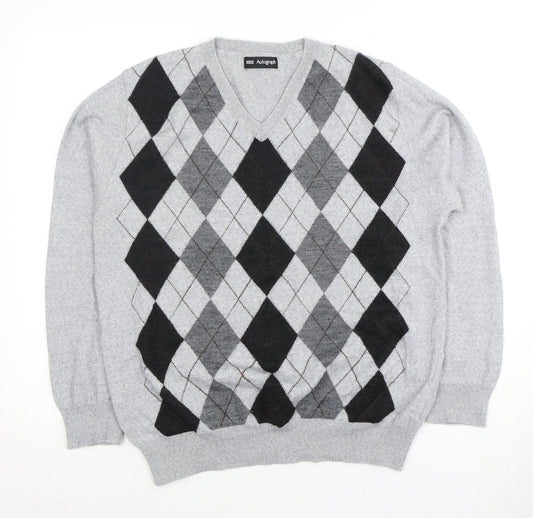 Marks and Spencer Men’s Grey Argyle V-Neck Jumper M