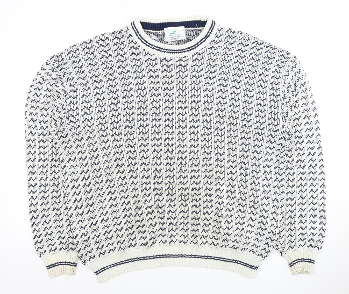 Greenwoods Men's Blue Geometric Knit Jumper L