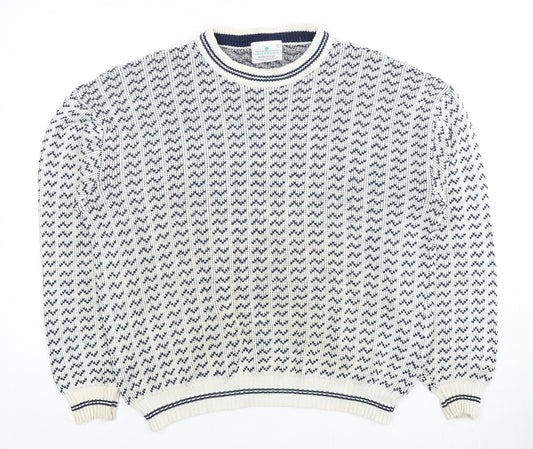 Greenwoods Men's Blue Geometric Knit Jumper L