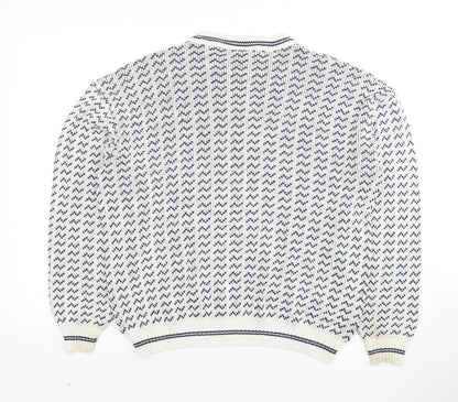 Greenwoods Men's Blue Geometric Knit Jumper L