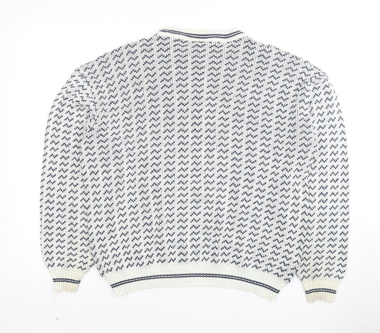 Greenwoods Men's Blue Geometric Knit Jumper L