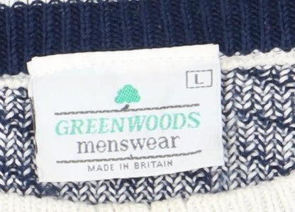 Greenwoods Men's Blue Geometric Knit Jumper L