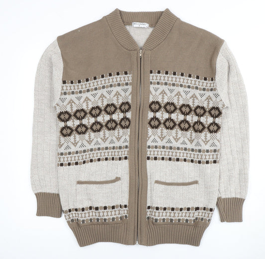 Bellisimo Men's Beige Full Zip Jumper L