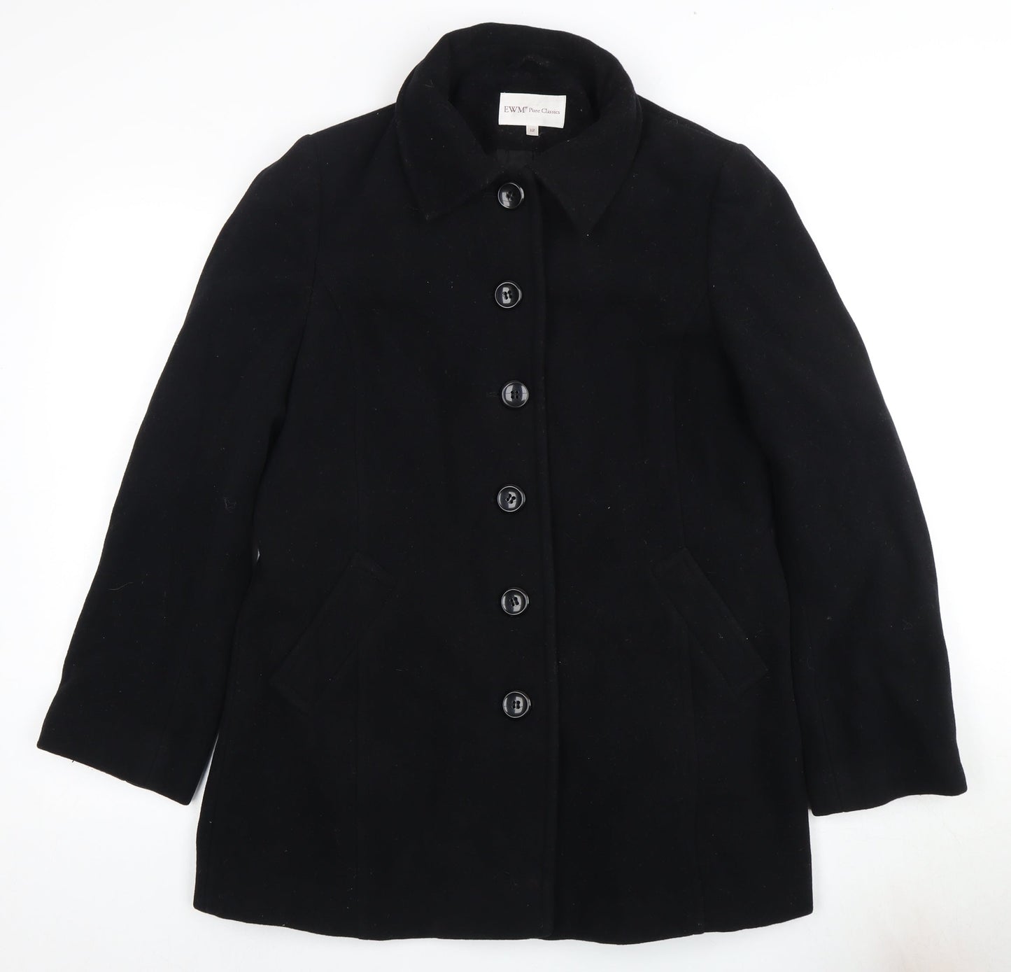Womens UK Size 12 EWM Pure Classics Black Overcoat