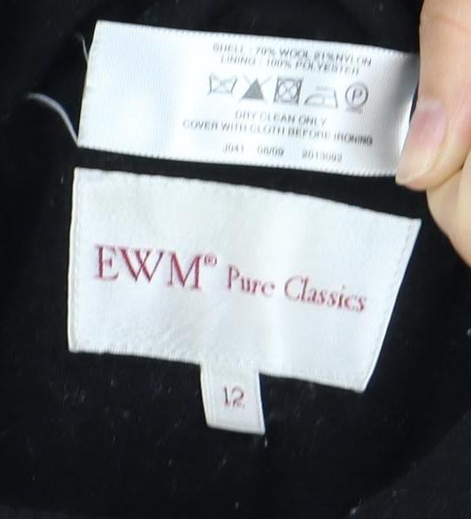Womens UK Size 12 EWM Pure Classics Black Overcoat