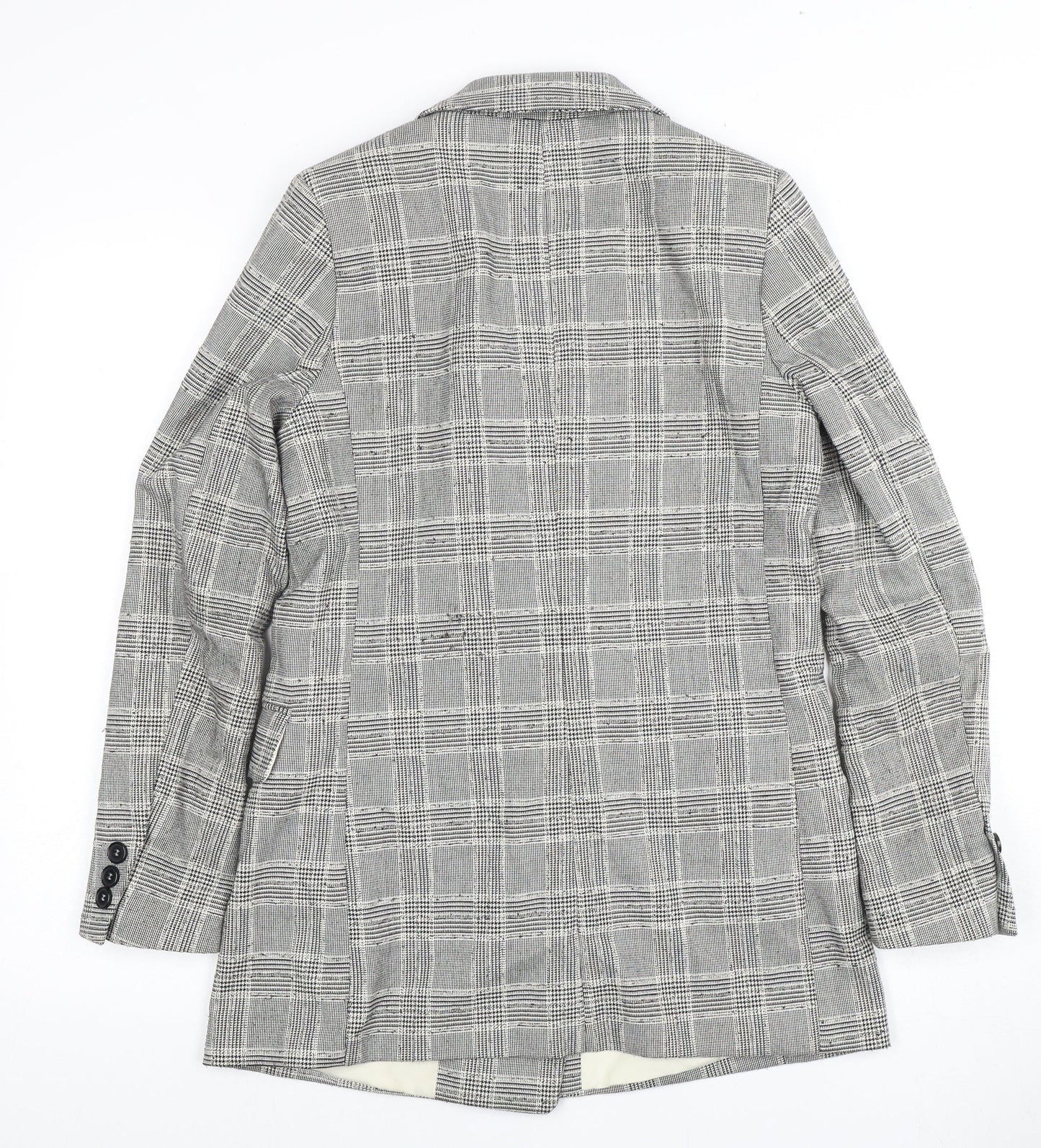 H&M Women's Grey Plaid Double-Breasted Blazer - Size 8