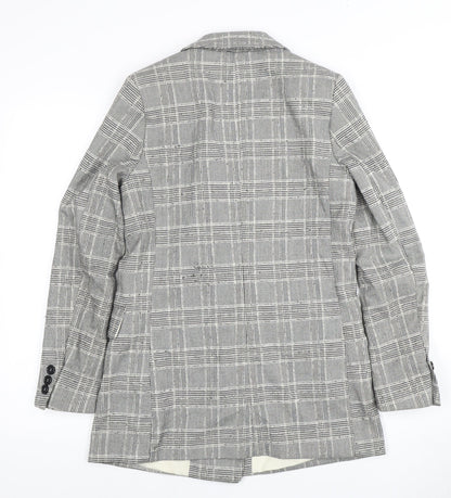 H&M Women's Grey Plaid Double-Breasted Blazer - Size 8