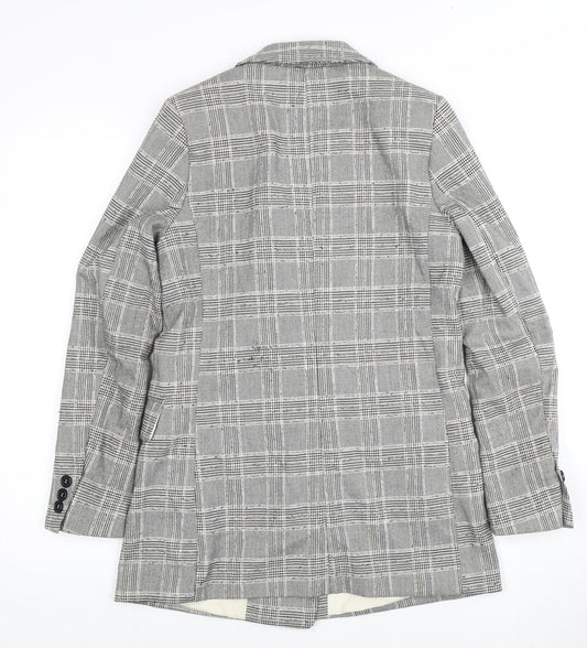H&M Women's Grey Plaid Double-Breasted Blazer - Size 8