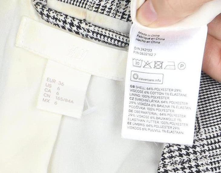 H&M Women's Grey Plaid Double-Breasted Blazer - Size 8