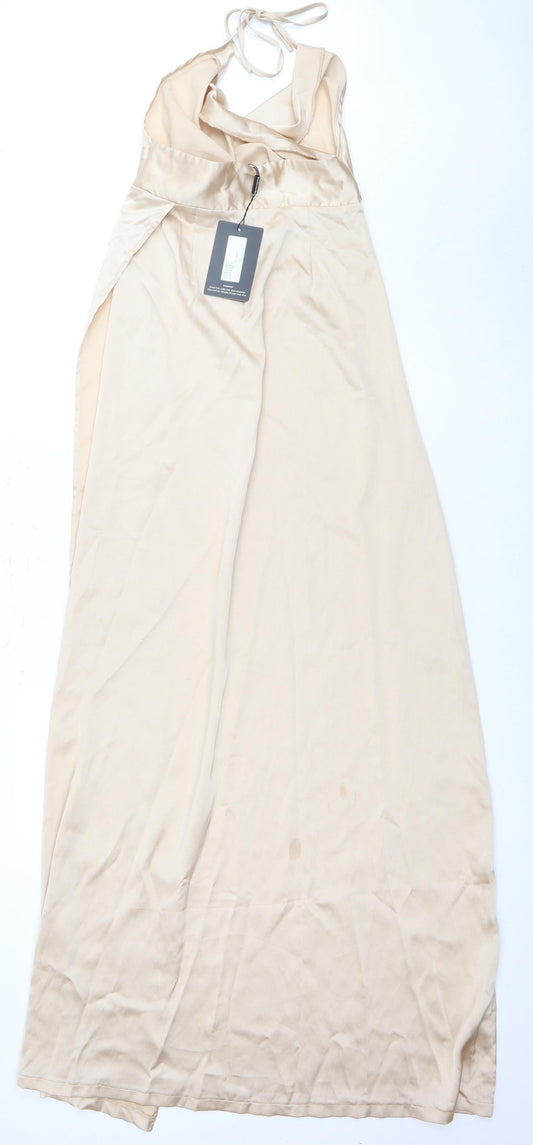 PrettyLittleThing Women's Beige Halter Dress Size 8