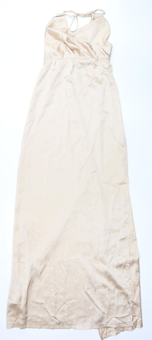 PrettyLittleThing Women's Beige Halter Dress Size 8