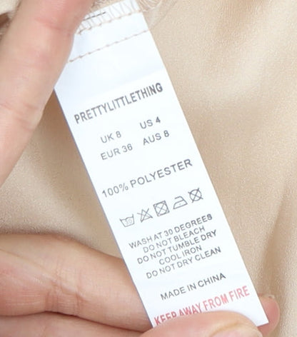 PrettyLittleThing Women's Beige Halter Dress Size 8