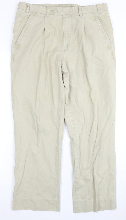 Wolsey Men's Beige Trousers Size 32 Pleated Cotton