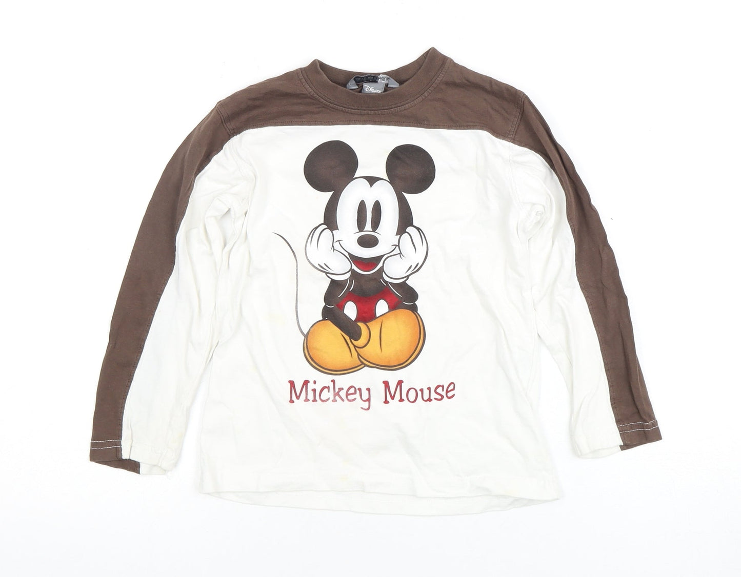 Disney Mickey Mouse Boys T-Shirt Long Sleeve Size 10 Brown/White