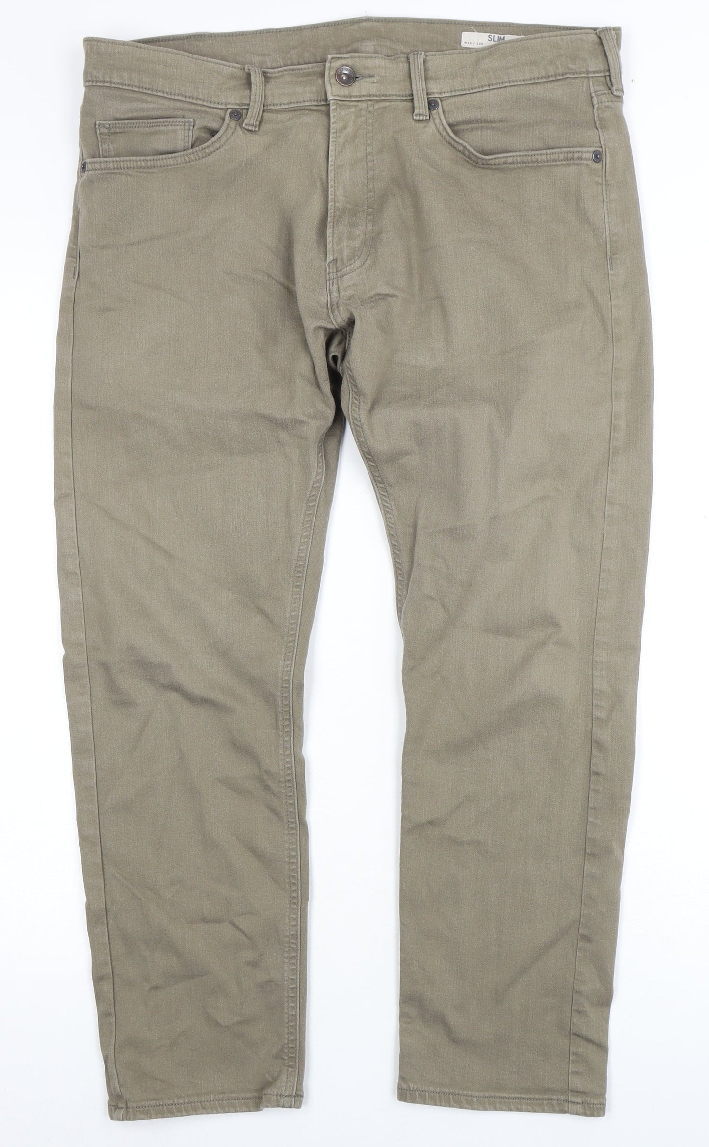 Marks and Spencer Men's Beige Slim Cotton Trousers XL