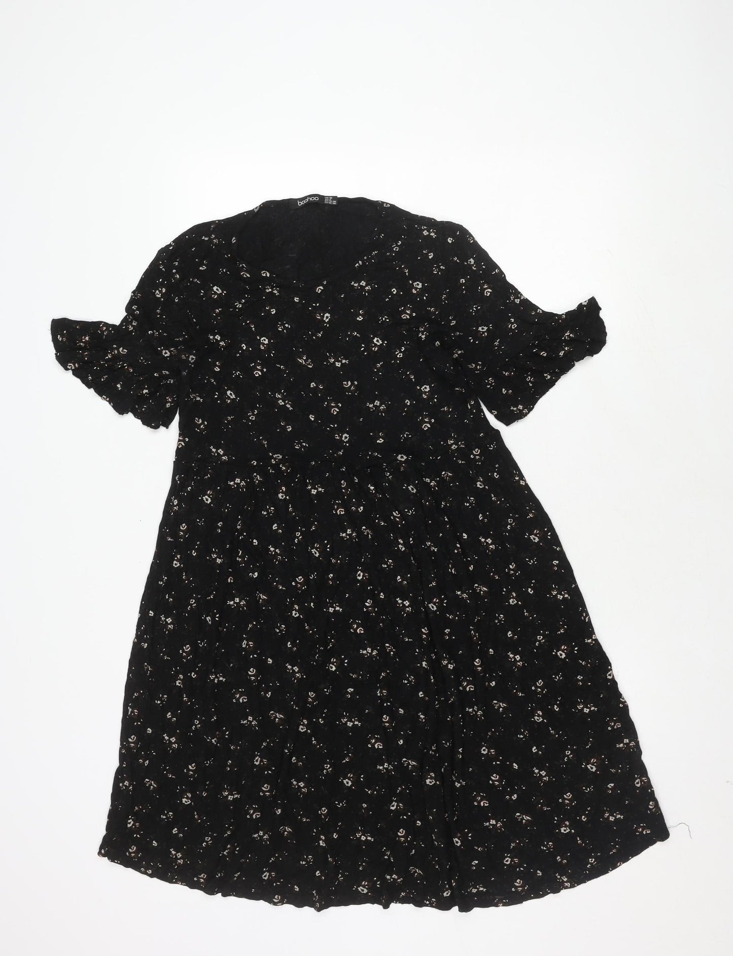 Boohoo Women's Black Floral A-Line Dress Size 10