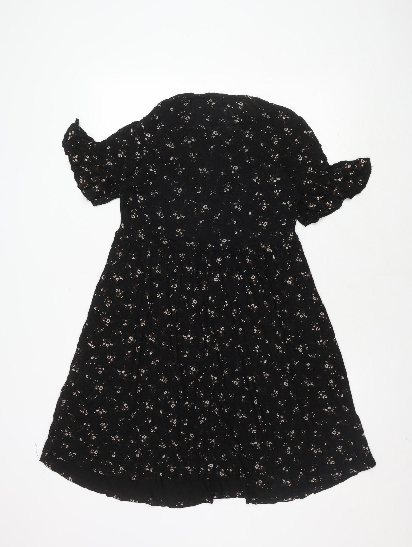 Boohoo Women's Black Floral A-Line Dress Size 10