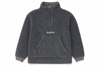 Front view of Quiksilver boys’ grey 1/2 zip sweatshirt, size 8, warm & stylish
