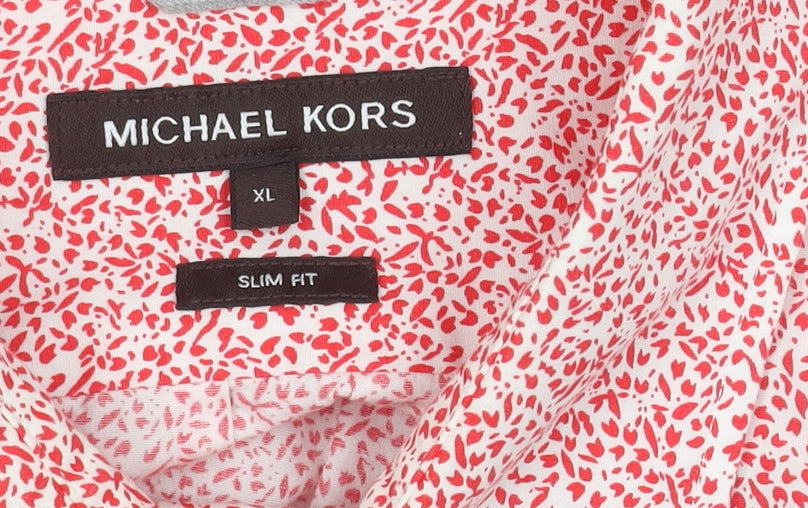 Michael Kors Men's Red Floral Slim Fit Shirt XL