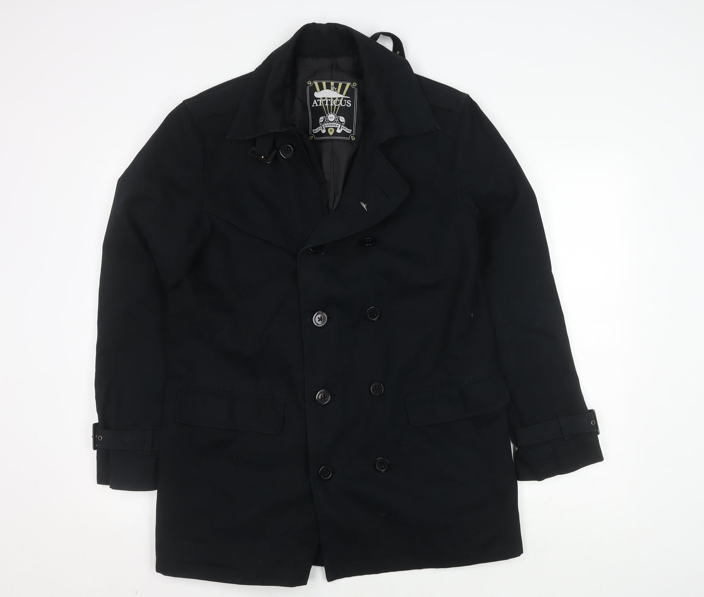 Atticus Men's Black Pea Coat, Size S, Belted Casual