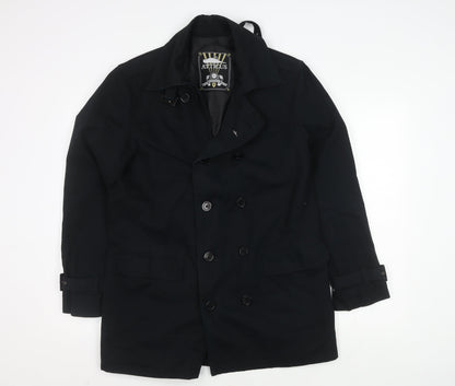 Atticus Men's Black Pea Coat, Size S, Belted Casual