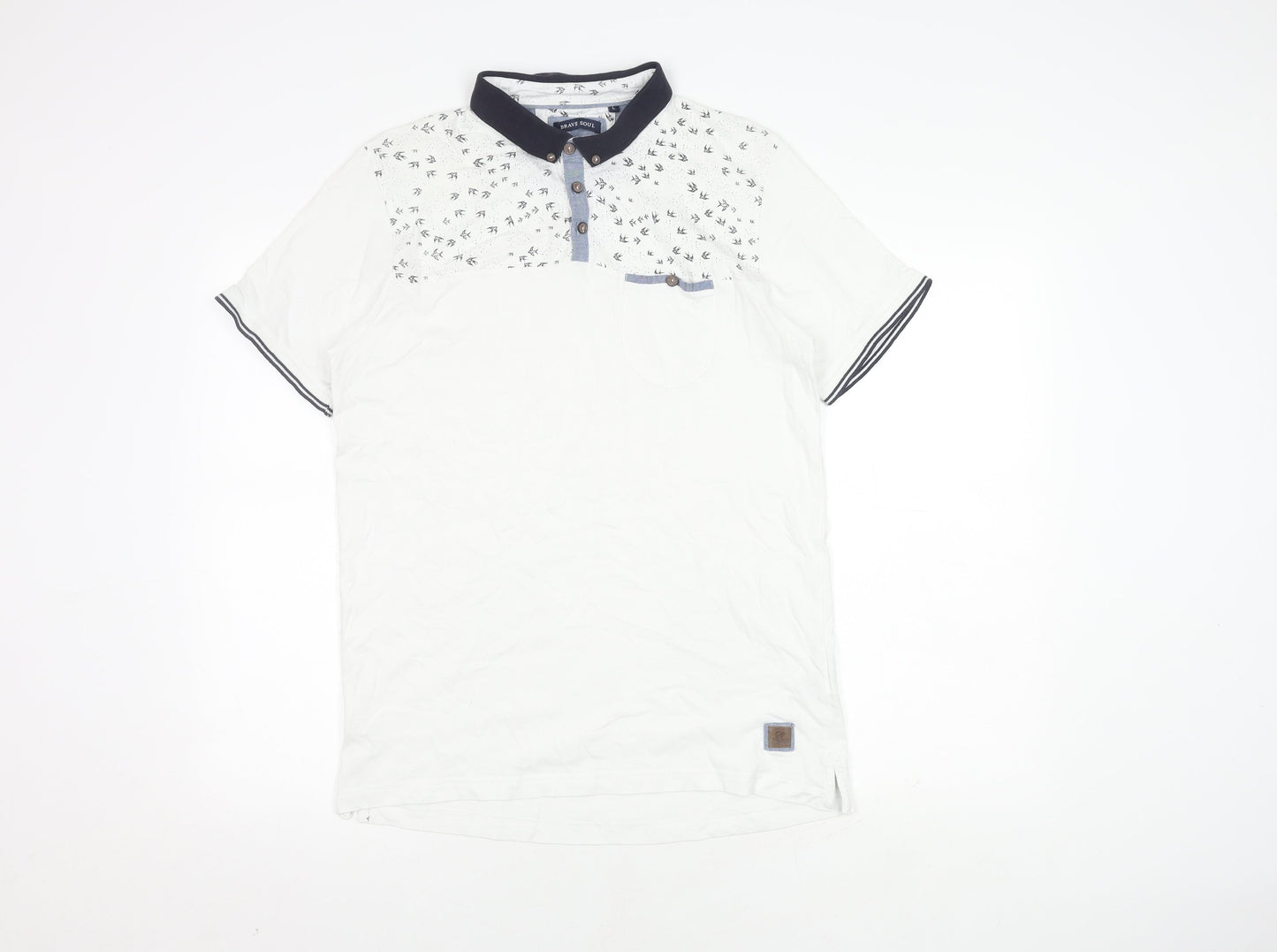 Brave Soul Men's White Polo Shirt L Graphic Print