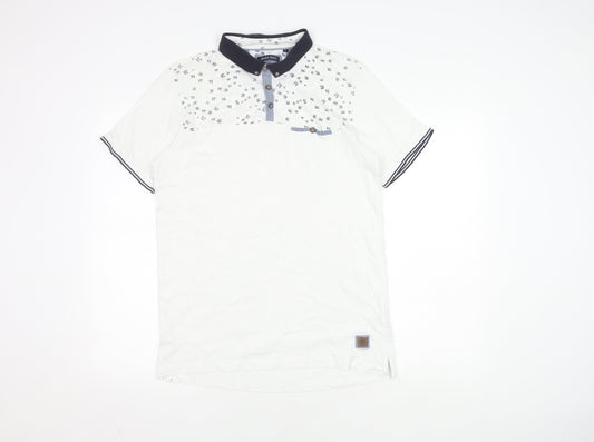 Brave Soul Men's White Polo Shirt L Graphic Print