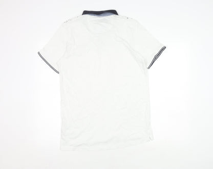 Brave Soul Men's White Polo Shirt L Graphic Print