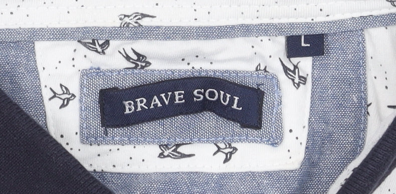 Brave Soul Men's White Polo Shirt L Graphic Print