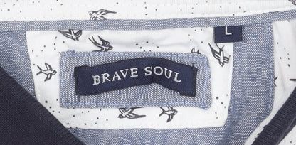 Brave Soul Men's White Polo Shirt L Graphic Print