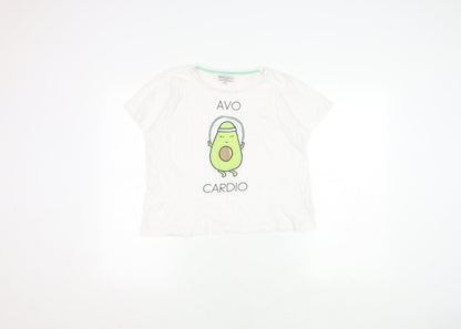Brave Soul Women's White M T-Shirt Avocado Print
