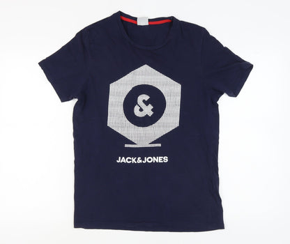 Jack & Jones Men’s Blue Logo T-Shirt, Size L, Crew Neck